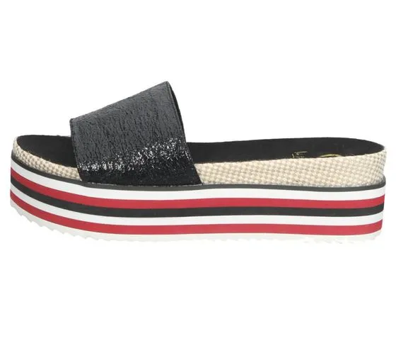 La Strada mules femme à semelle rayée chaussures d été aspect métallisé 1802031-1401 Noir