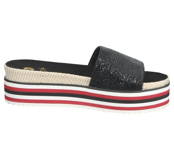 La Strada mules femme à semelle rayée chaussures d été aspect métallisé 1802031-1401 Noir
