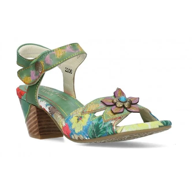 Laura Vita  Womens Dream Green Multi Riptape Sandals 589613F2