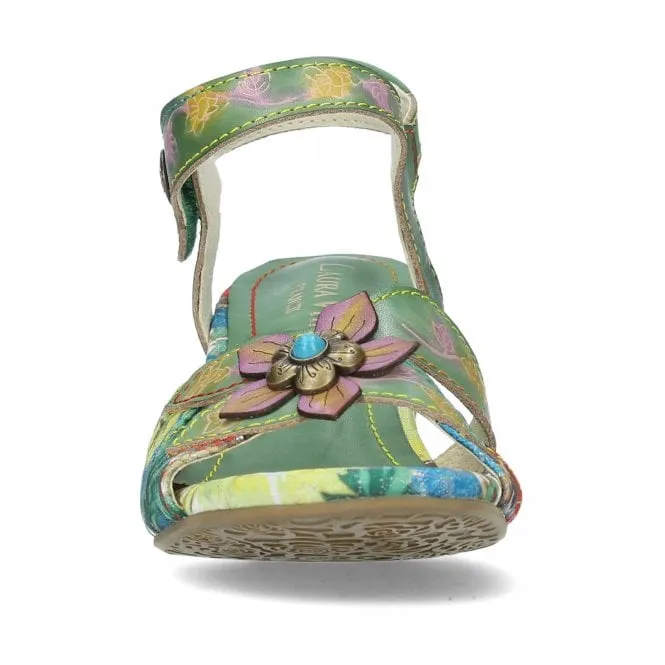 Laura Vita  Womens Dream Green Multi Riptape Sandals 589613F2