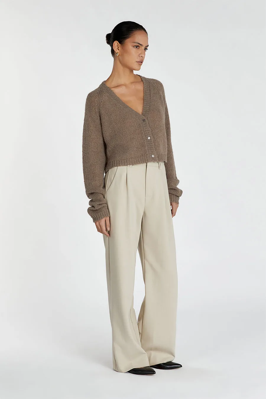 LAUREN LATTE FLUFFY CROP CARDIGAN