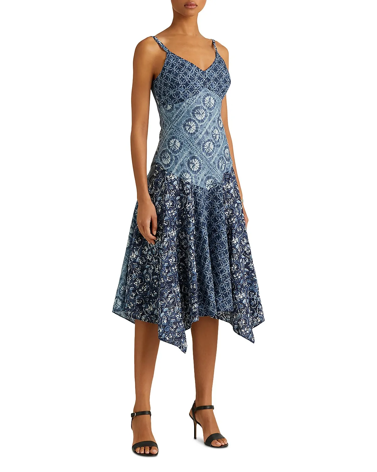 Lauren Ralph Lauren Women’s Blue 100% Linen Patchwork Sleeveless Dress