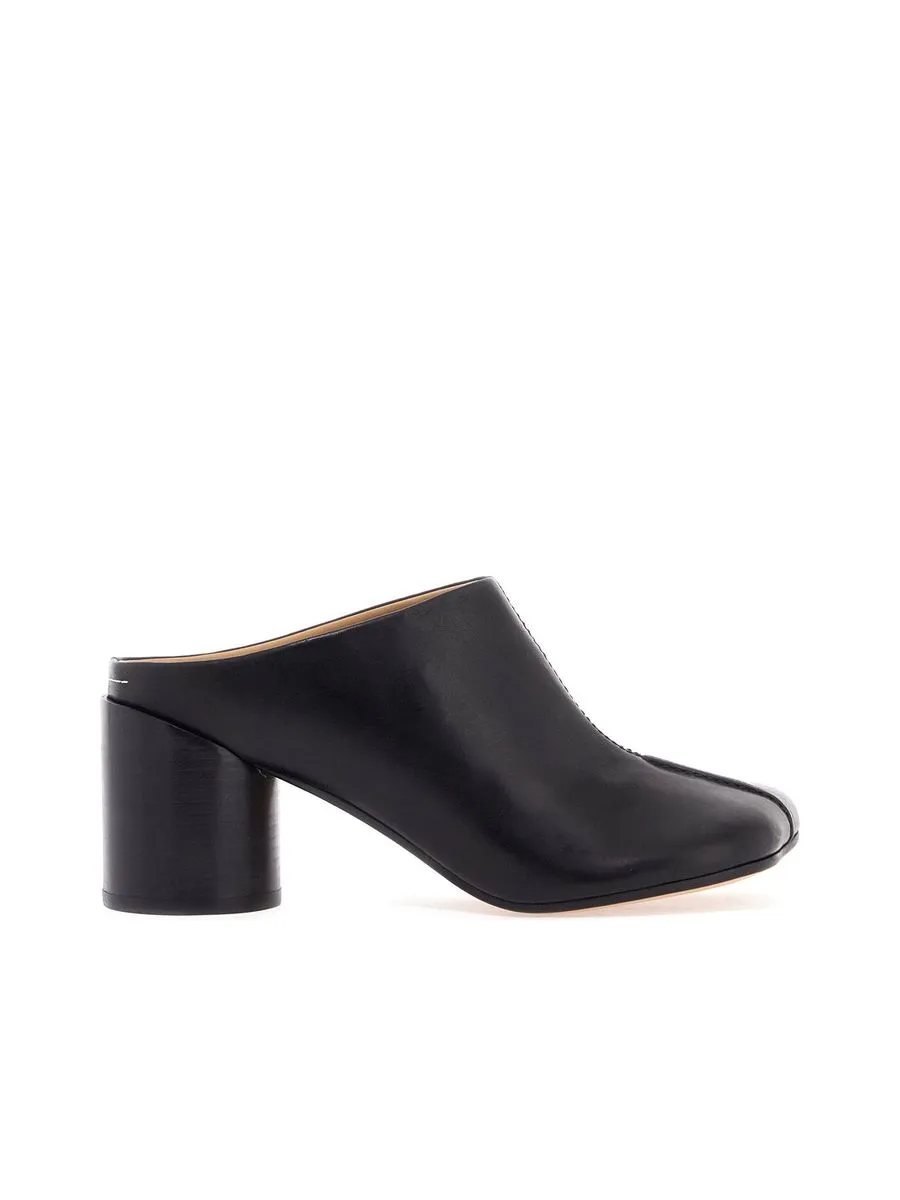 Leather Mules With Pointed Toe And Cylindrical Heel