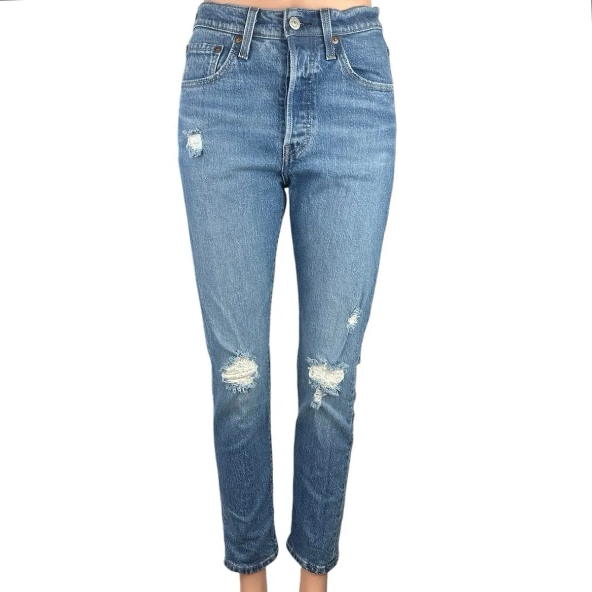 Levi Strauss & Co. 501 Blue High Rise Tapered Leg Distressed Crop Jeans Size 25