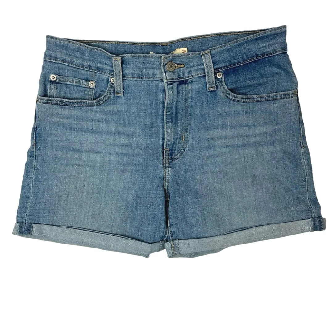 Levi's Women's Blue Solid High Rise Boyfriend Denim Jeans Mini Shorts Size 29