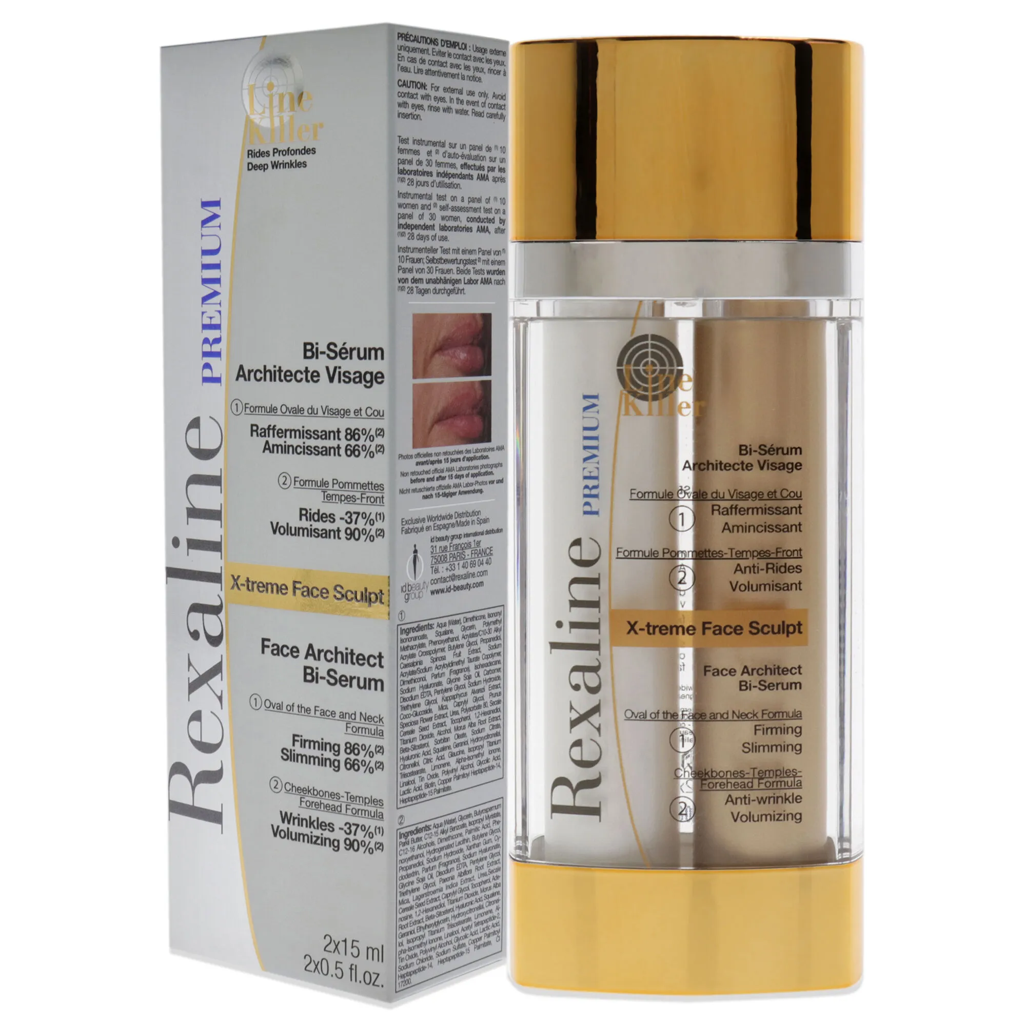 Line Killer X-Treme Face Sculpt Architect Bi-Serum by Rexaline for Unisex - 2 Pc 0.5oz Firming Slimming, 0.5oz Wrinkle Volumizin