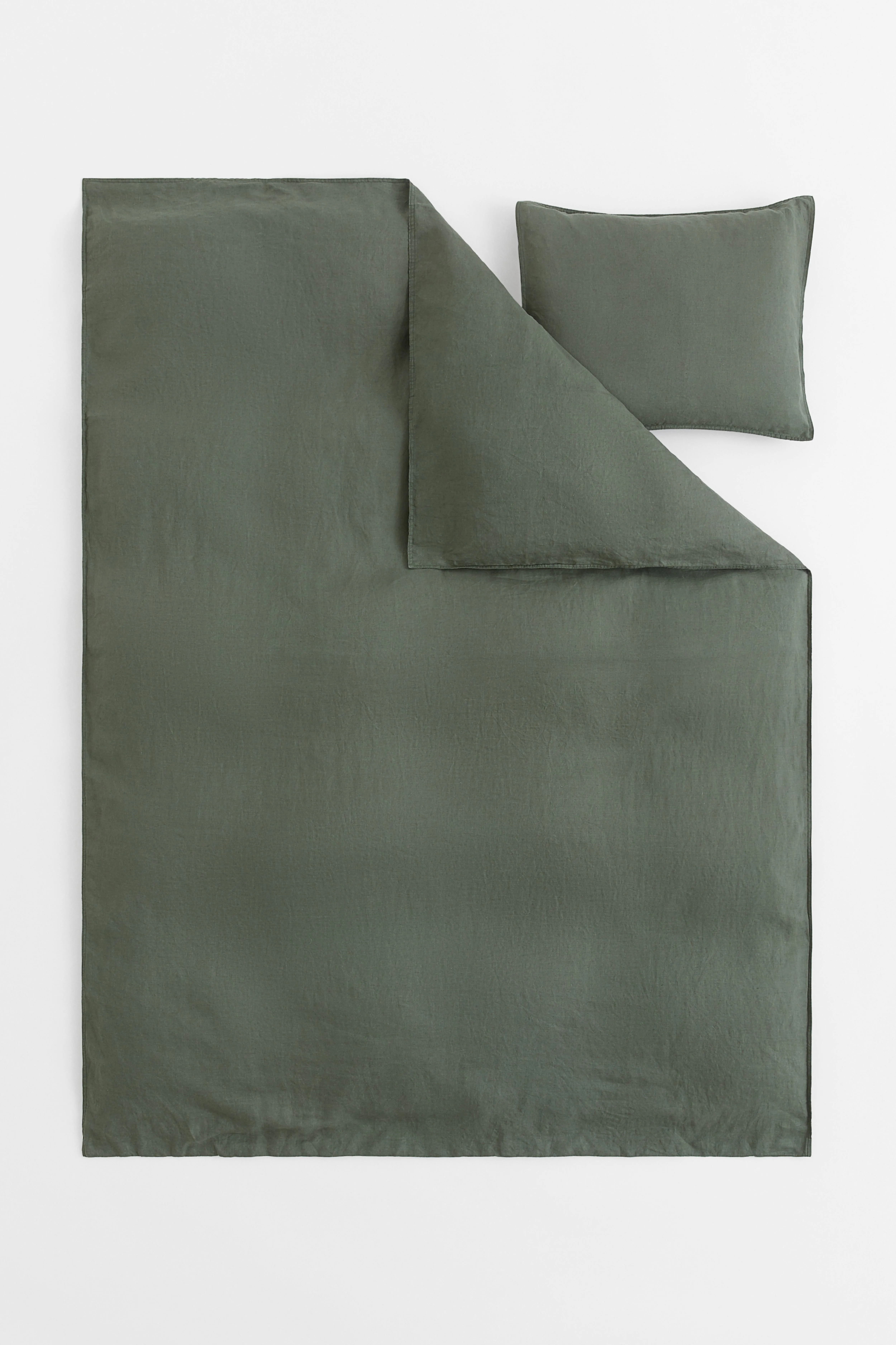 Linen single duvet cover set - Dark khaki green - Home All | H&M GB
