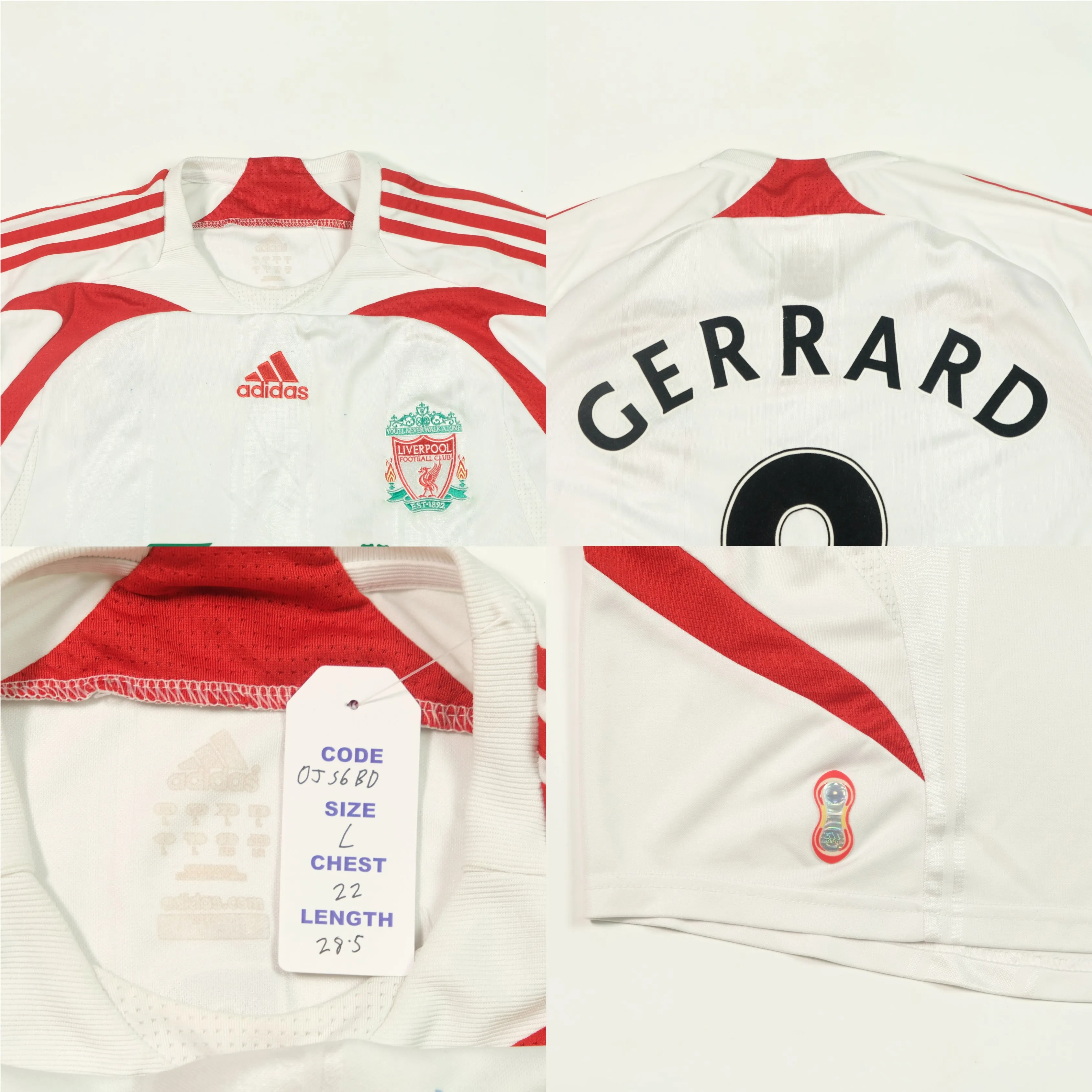 Liverpool Gerrard Adidas 2007/2008 Away Vintage Football Shirt (L)