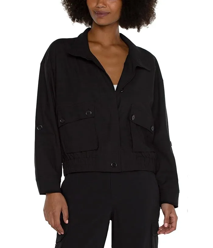 Liverpool Los Angeles Textured Stretch Woven Utility Jacket with Cinch Hem