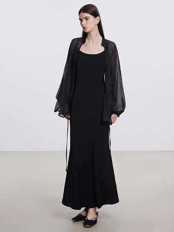 Long Sling Dress ＆ Sun Protection Sheer Cardigan