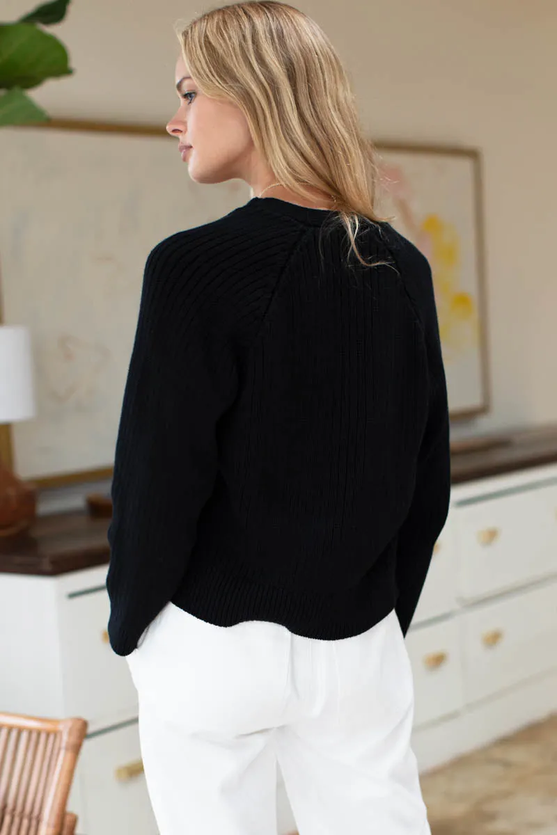 Low V Neck Cardigan - Black Organic