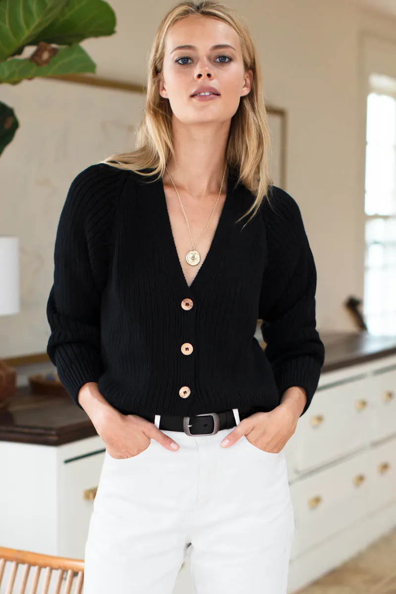 Low V Neck Cardigan - Black Organic