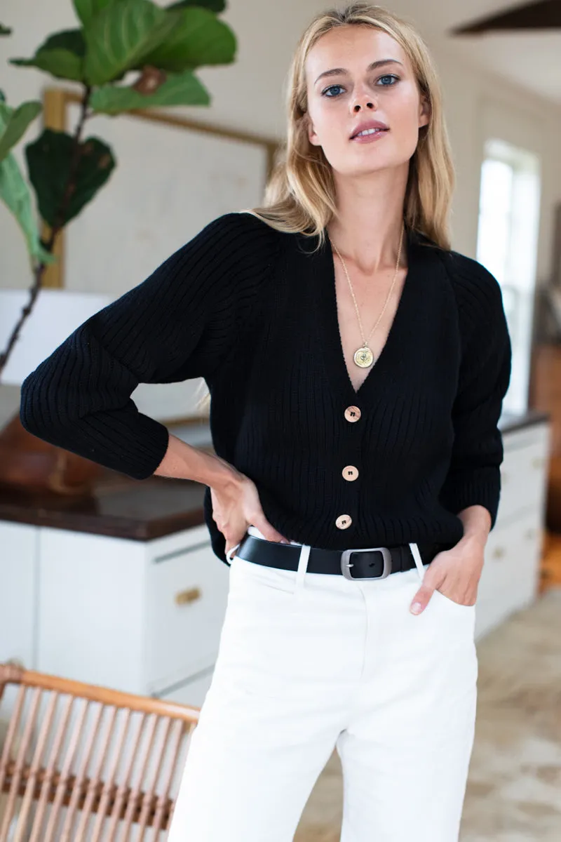 Low V Neck Cardigan - Black Organic