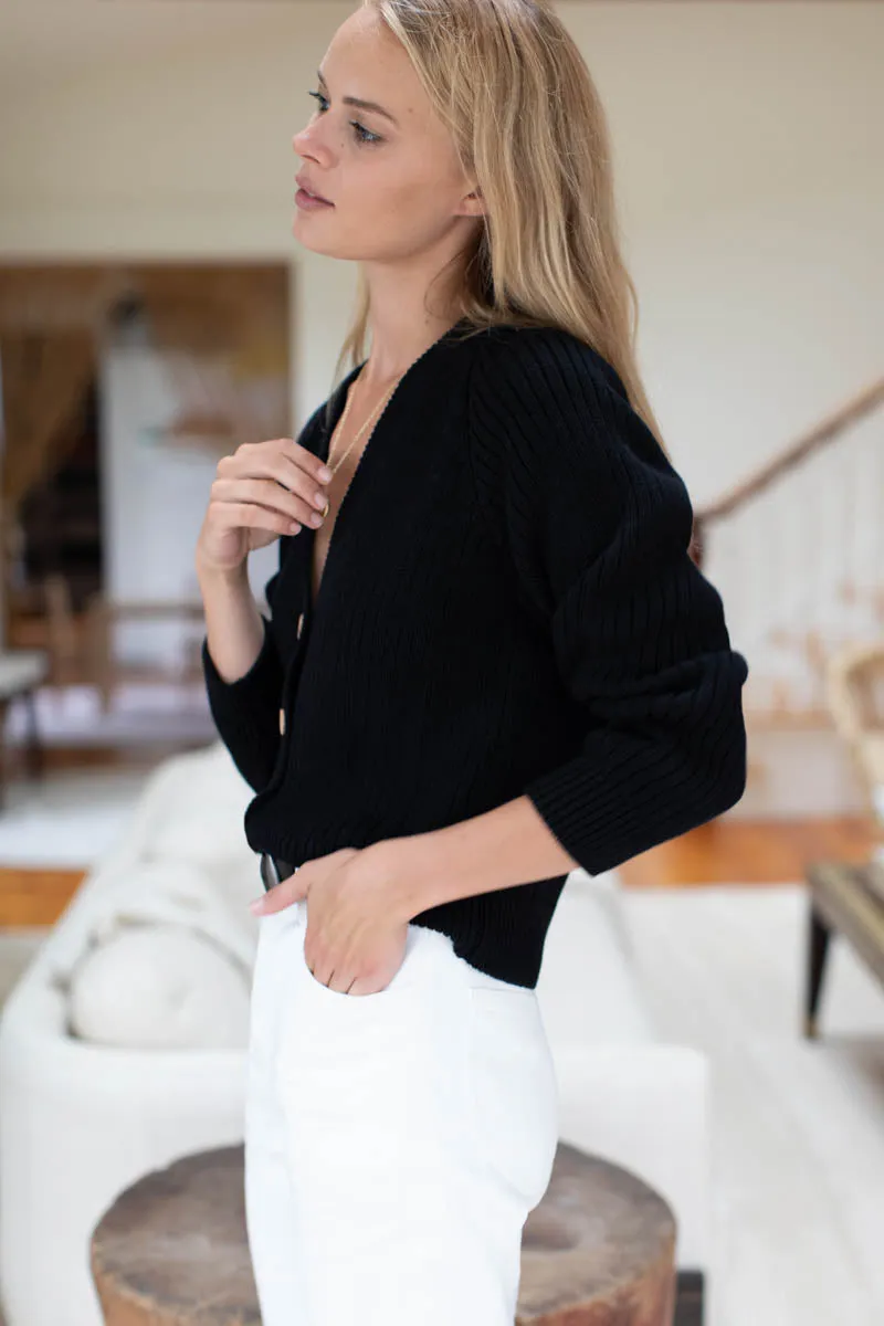 Low V Neck Cardigan - Black Organic