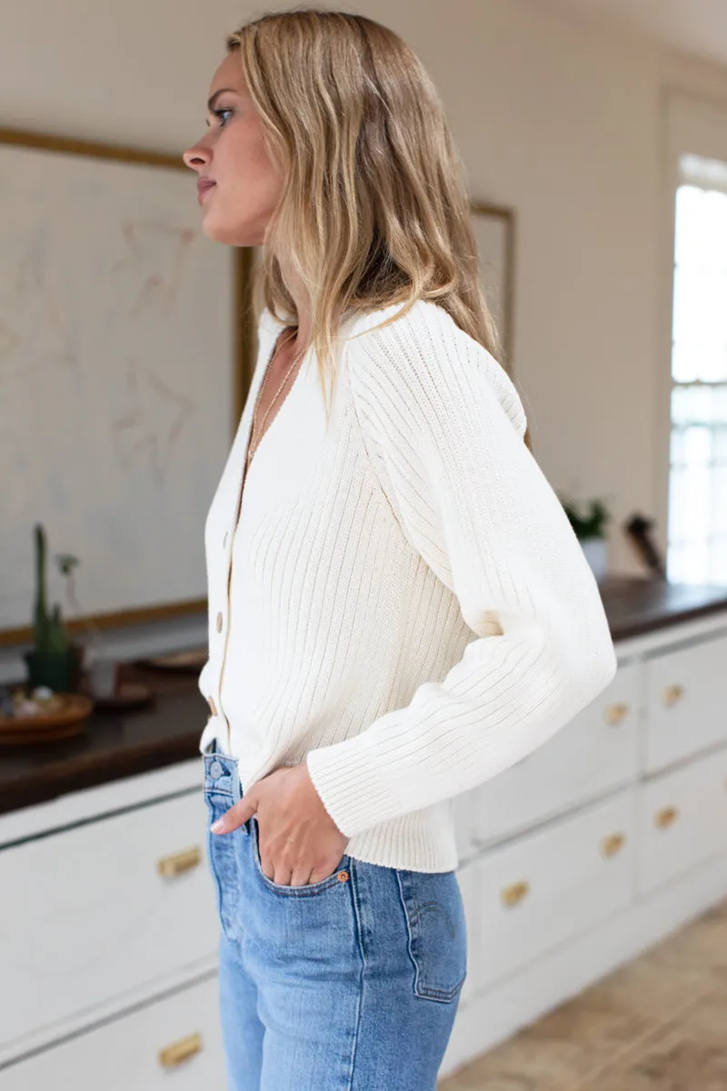 Low V Neck Cardigan - Ivory Organic