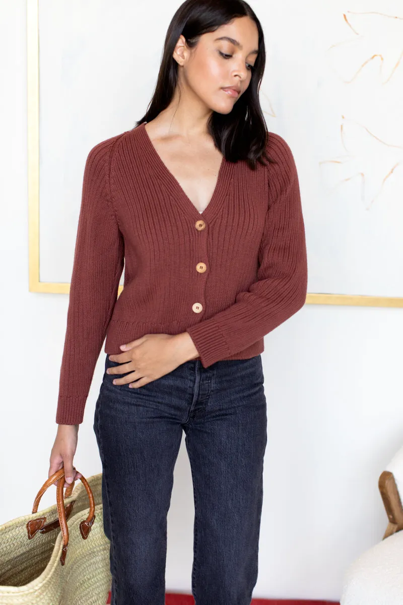 Low V Neck Cardigan - Spiced Apple Organic