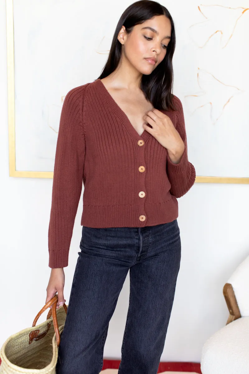 Low V Neck Cardigan - Spiced Apple Organic