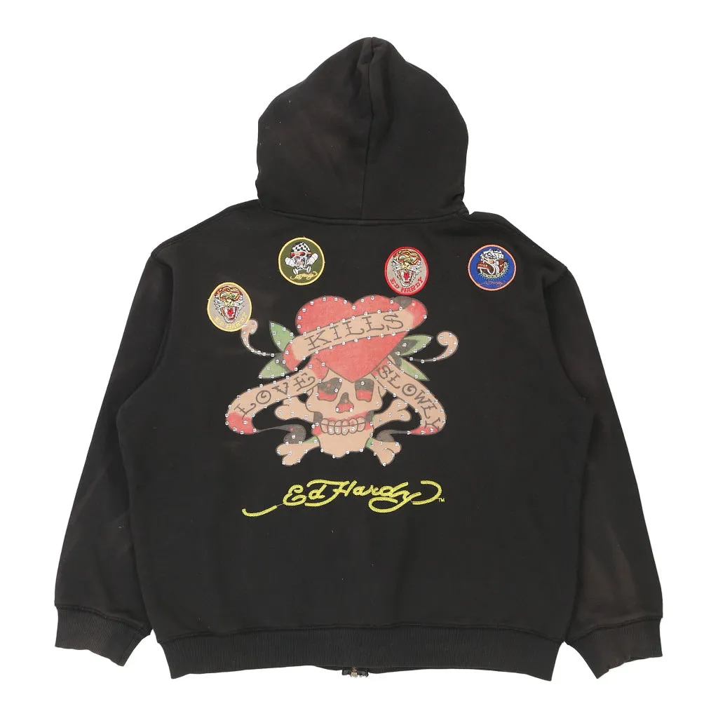 Made in U.S.A. Ed Hardy Graphic Hoodie - XL Black Cotton Blend
