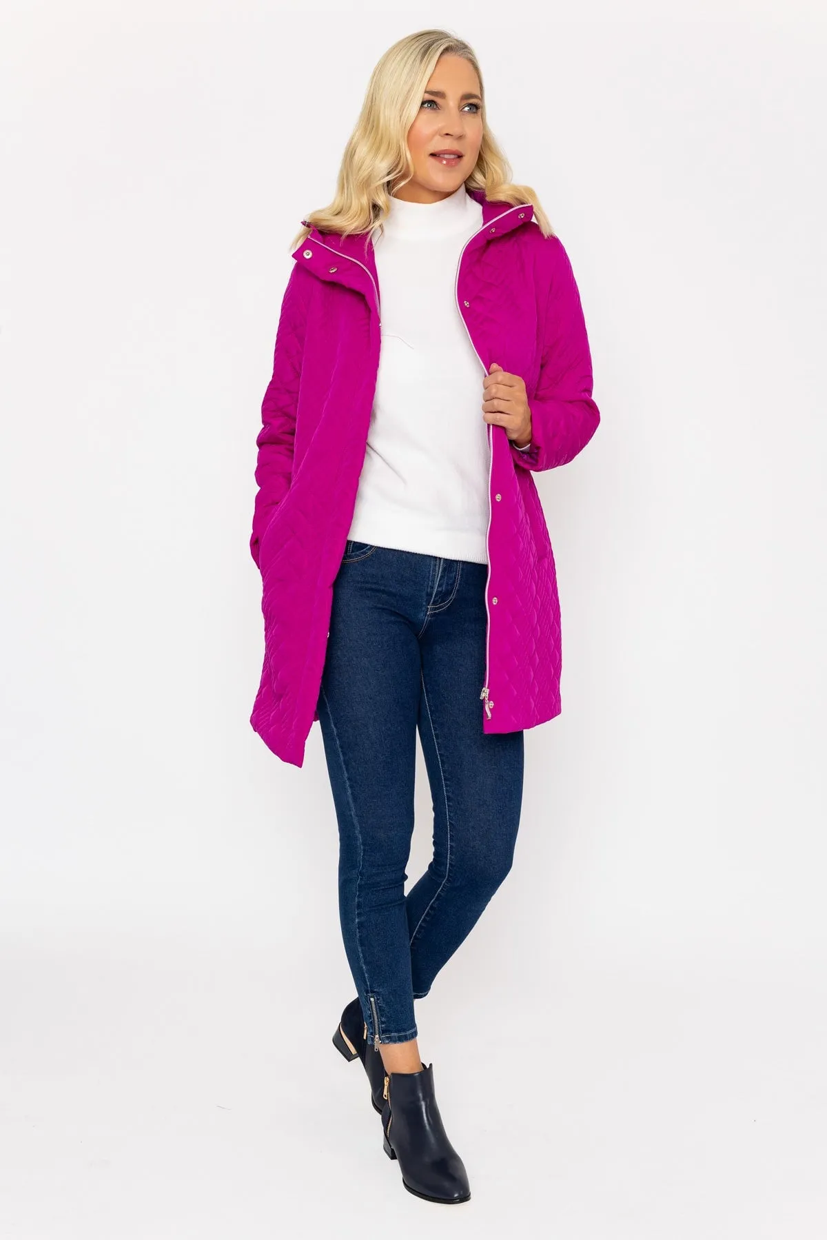 Magenta Pink Ultrasonic Quilt Belted Jacket