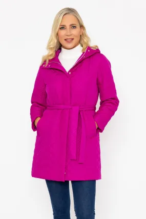 Magenta Pink Ultrasonic Quilt Belted Jacket