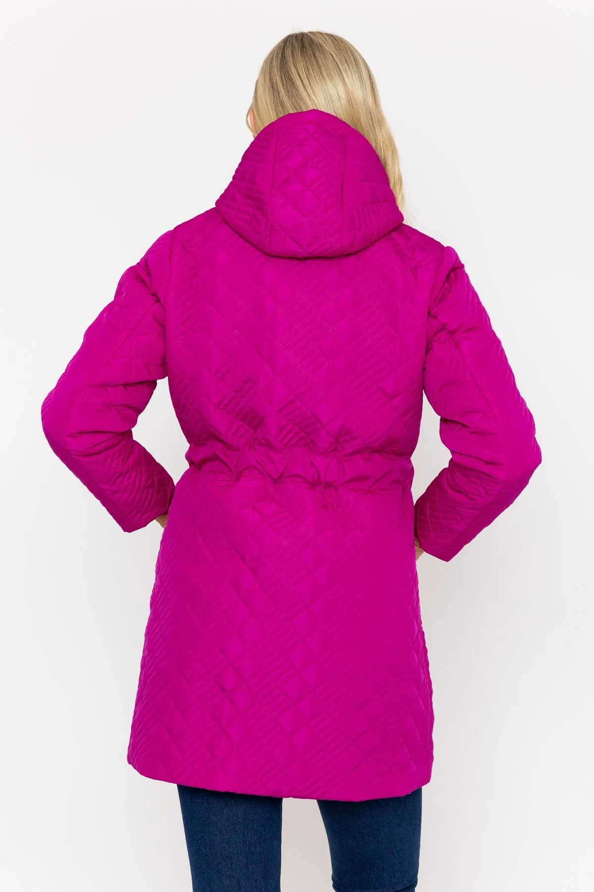 Magenta Pink Ultrasonic Quilt Belted Jacket