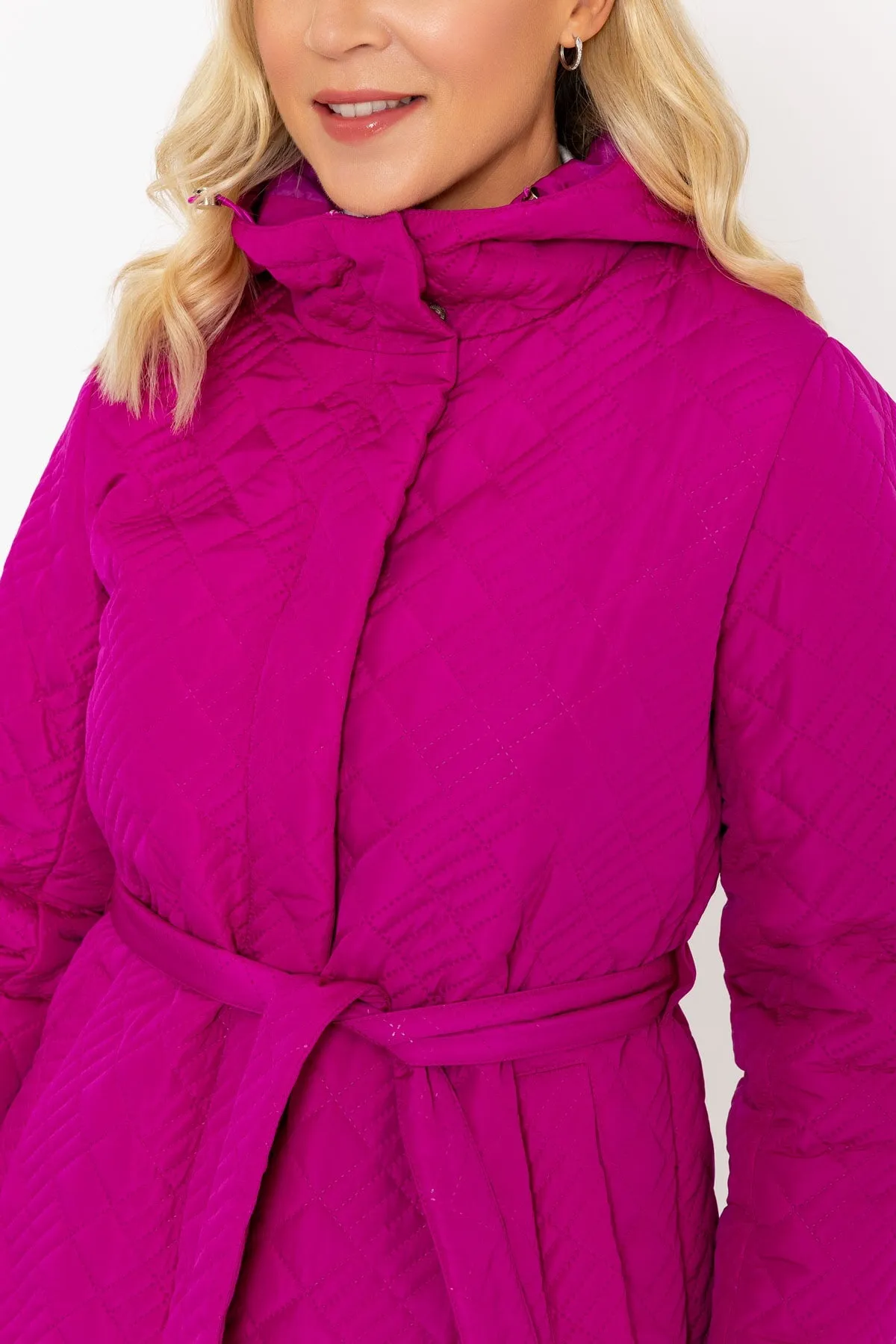 Magenta Pink Ultrasonic Quilt Belted Jacket