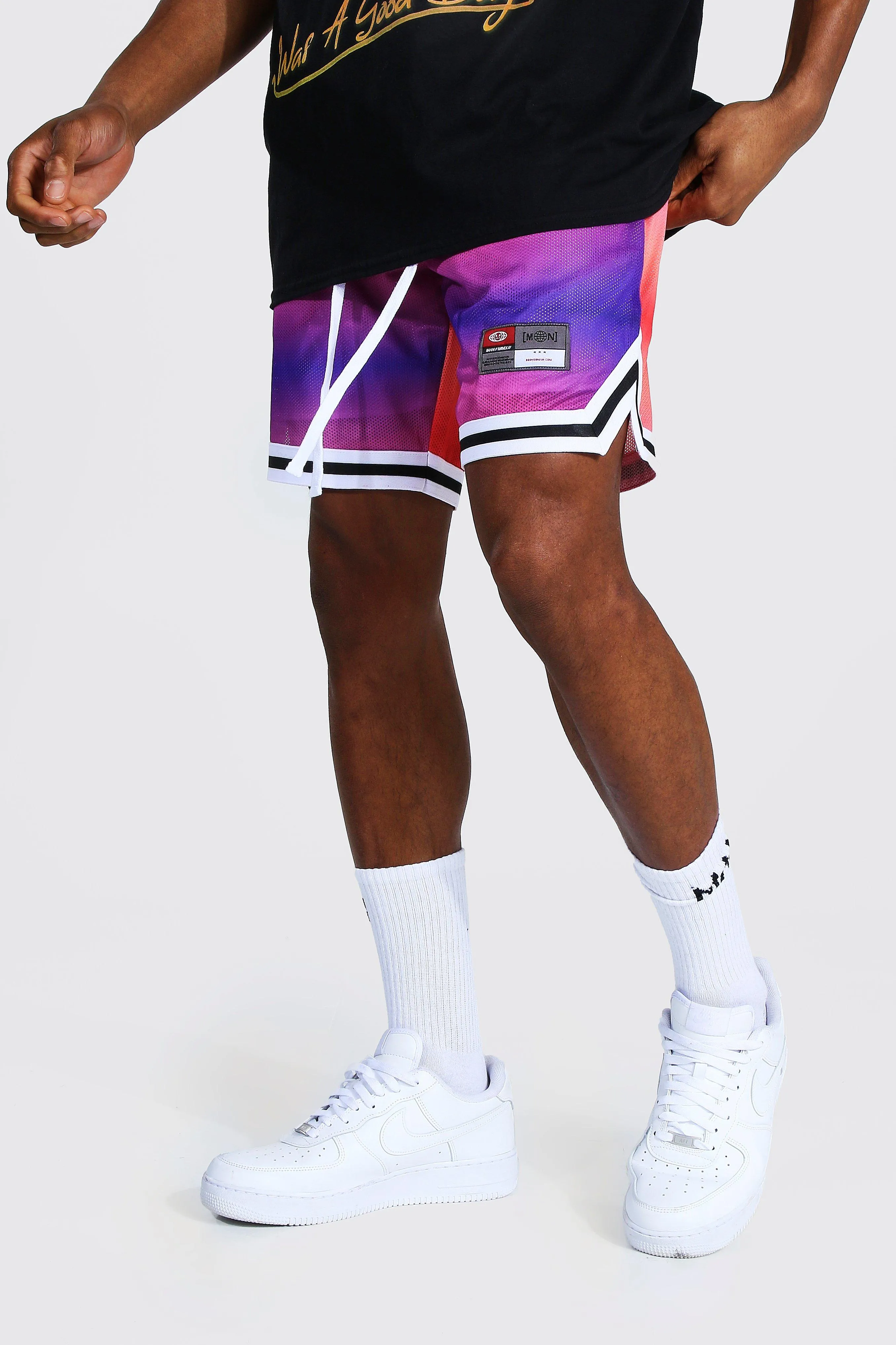 Man Ombre Mesh Basketball Tape Shorts