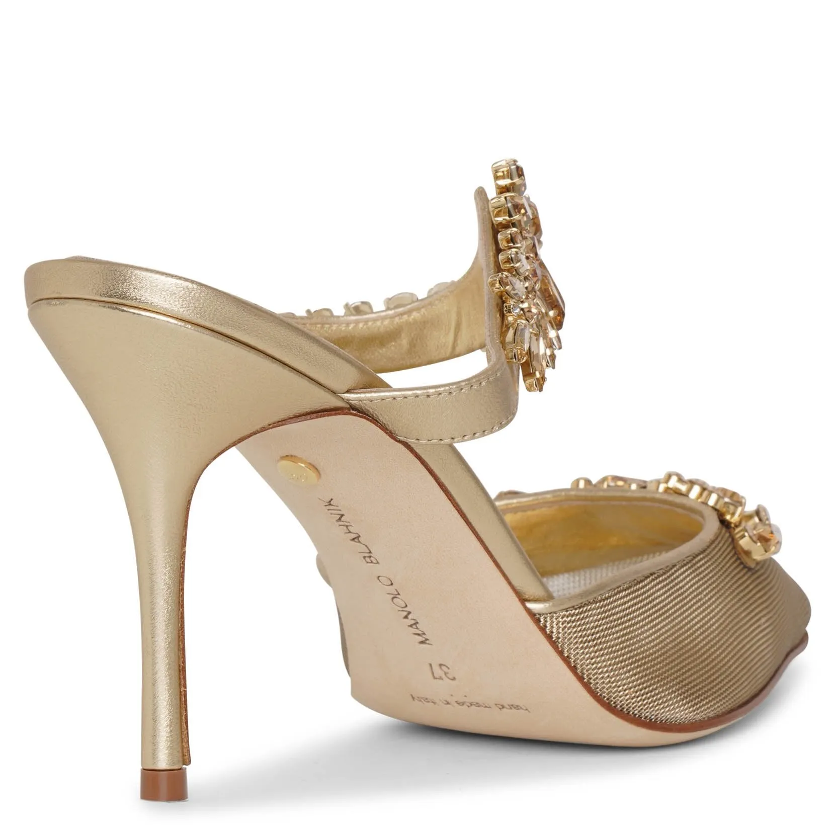 Manolo Blahnik Lurum 90 gold mesh mules