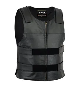 MARA Bullet Proof Style Black Leather Motorcycle Vest