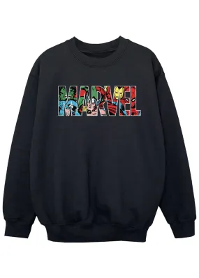 Marvel Kids Black Logo Character Infill Printed Sweatshirt (3-13 yrs)