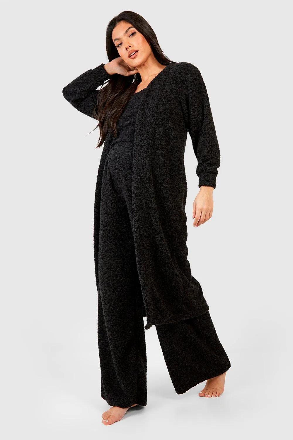 Maternity Fluffy Borg Loungewear Maxi Cardigan