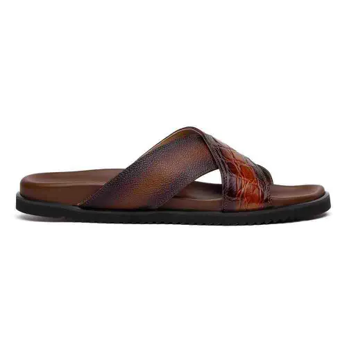 Mauri Men's Coral Cognac Hornback Skin Burnished Sandals