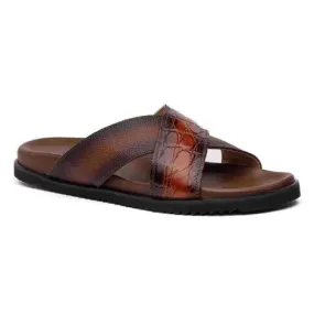 Mauri Men's Coral Cognac Hornback Skin Burnished Sandals