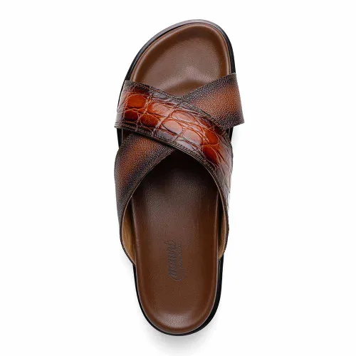 Mauri Men's Coral Cognac Hornback Skin Burnished Sandals