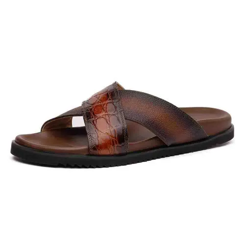 Mauri Men's Coral Cognac Hornback Skin Burnished Sandals