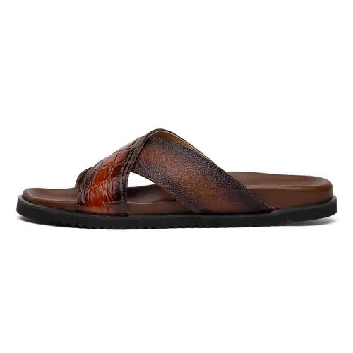 Mauri Men's Coral Cognac Hornback Skin Burnished Sandals