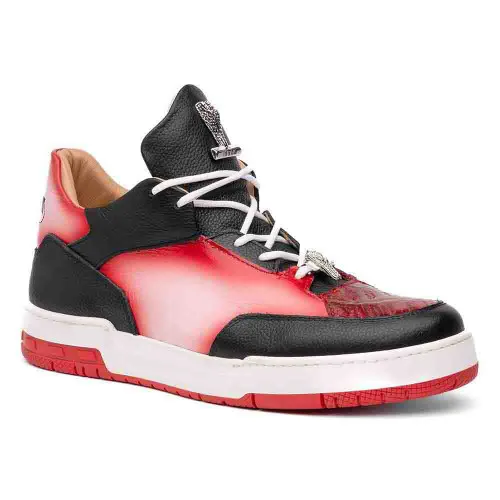 Mauri Men's Ghost Genuine Crocodile and Nappa Leather Black/Red/White  Mid Sneakers