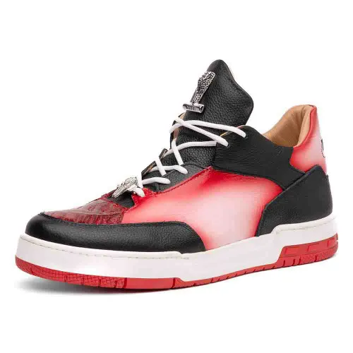 Mauri Men's Ghost Genuine Crocodile and Nappa Leather Black/Red/White  Mid Sneakers