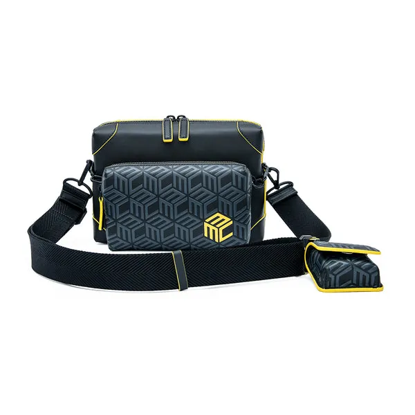 MCM Cubic Logo Leather Crossbody Bag Black  Small