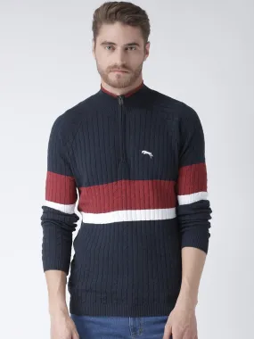 Men Navy Blue Solid Sweater