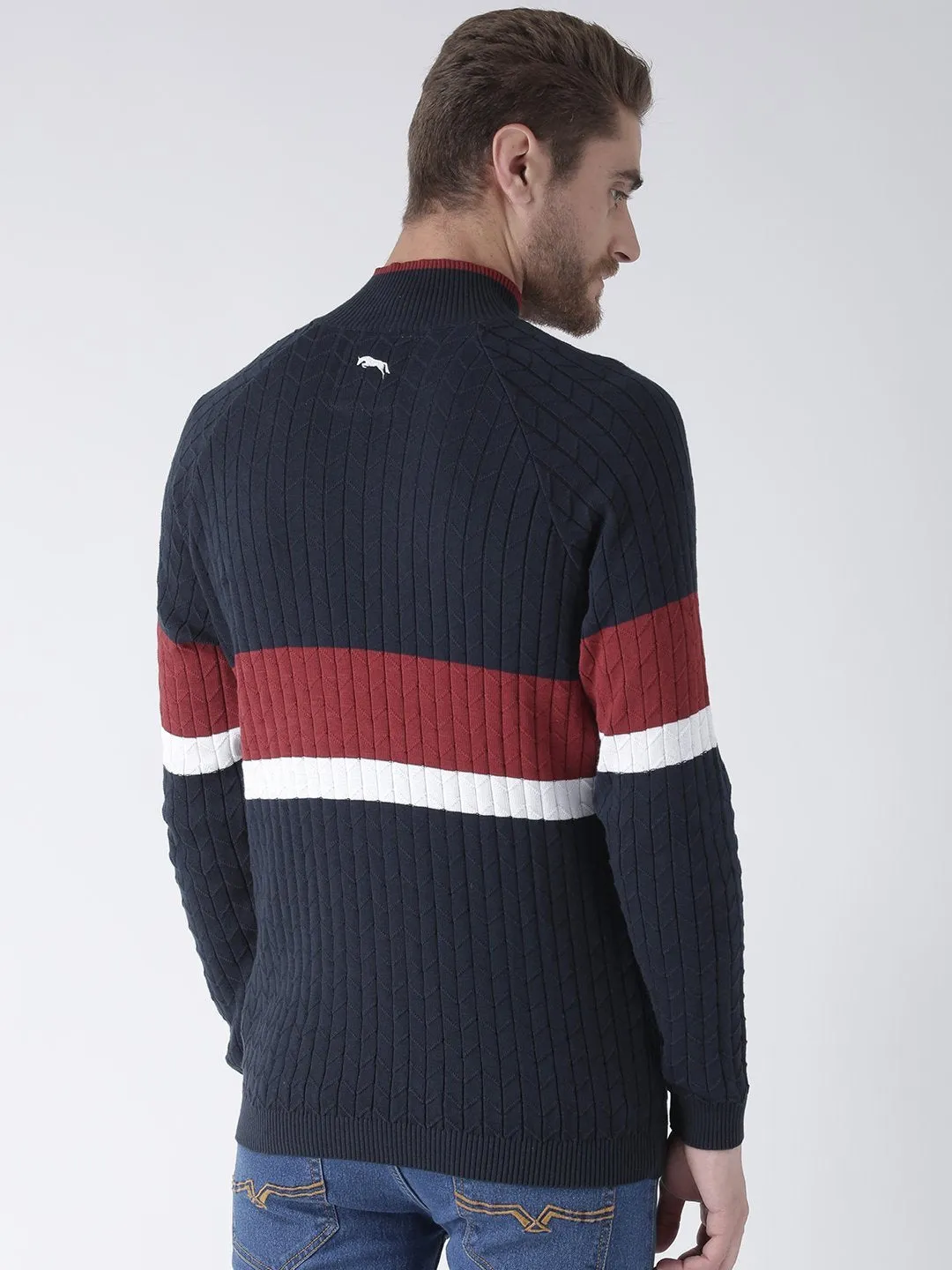 Men Navy Blue Solid Sweater