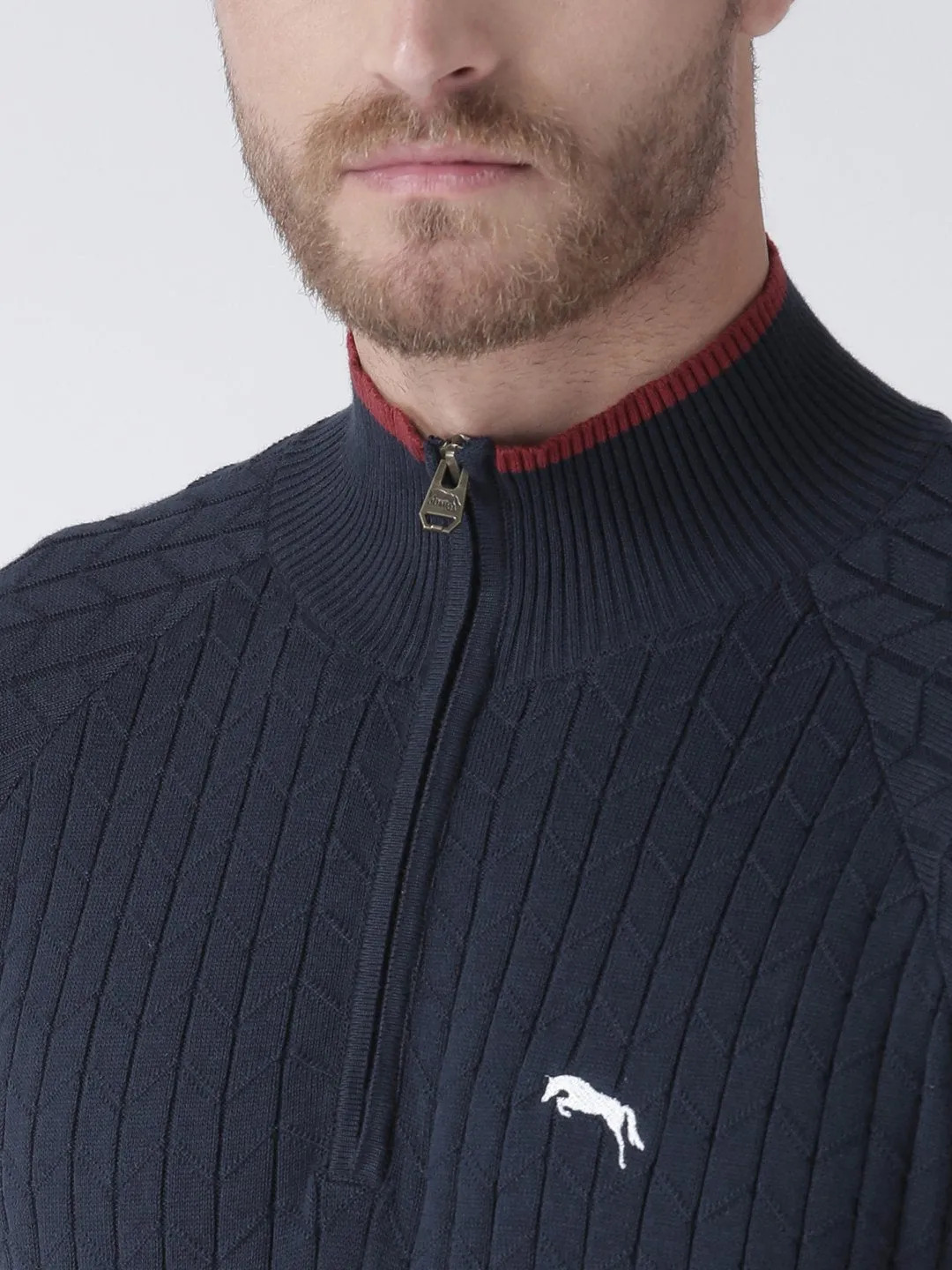 Men Navy Blue Solid Sweater