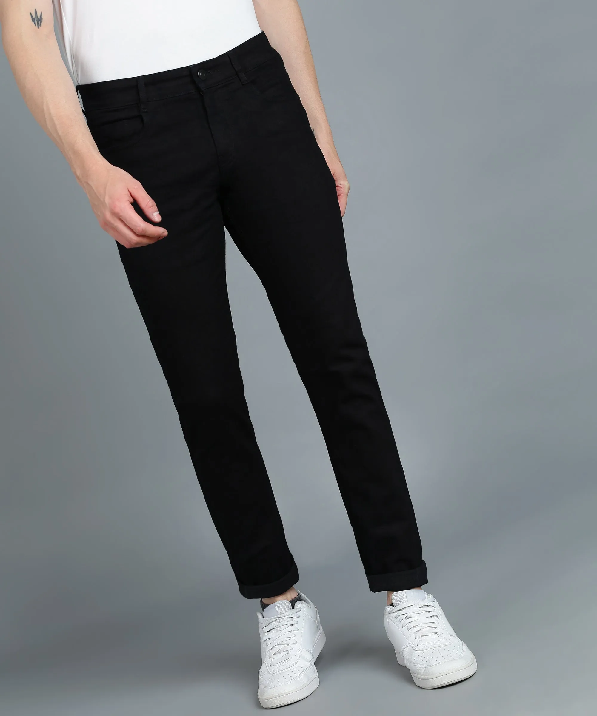 Men's Black Regular Fit Washed Jeans Stretchable