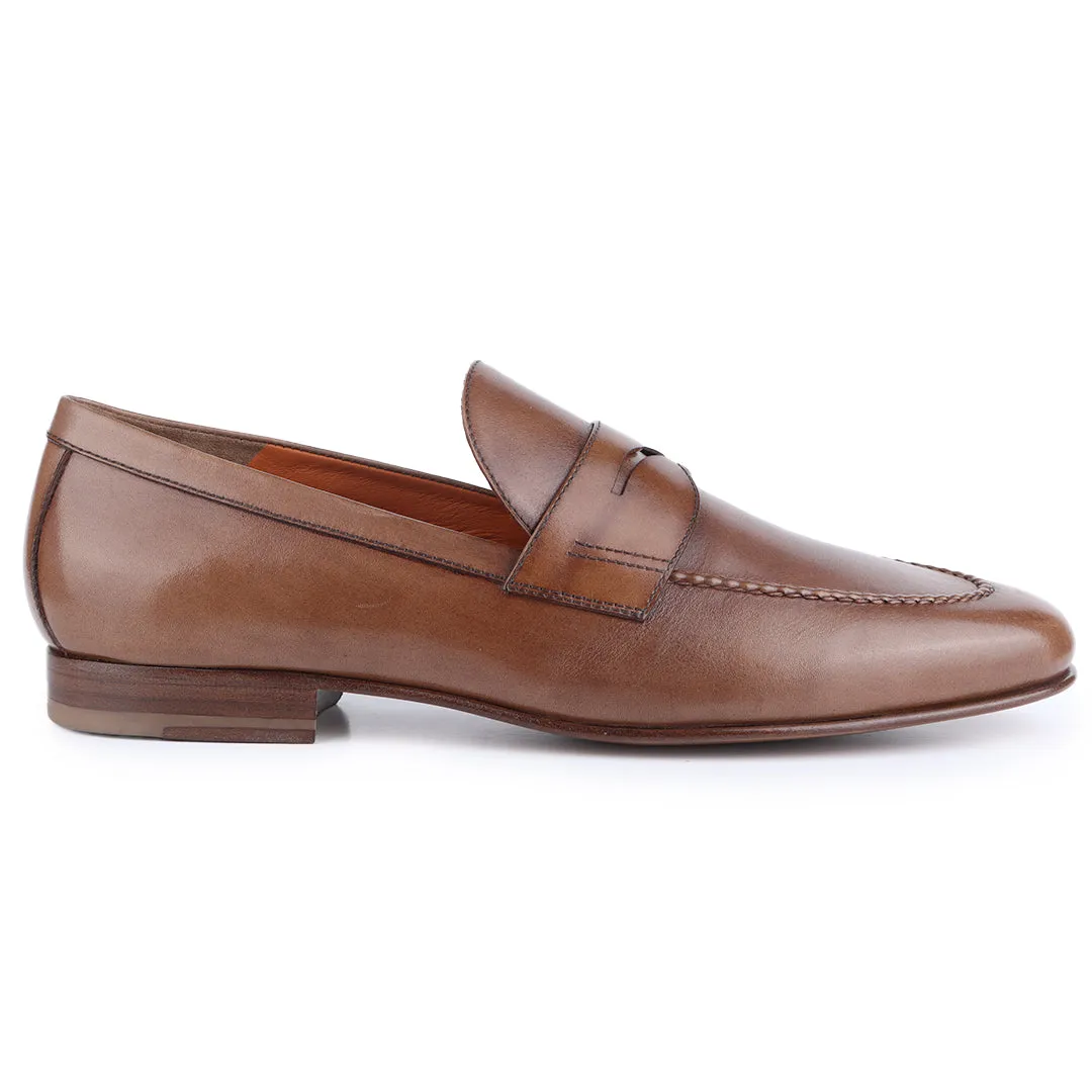 Mens caramel leather penny loafers
