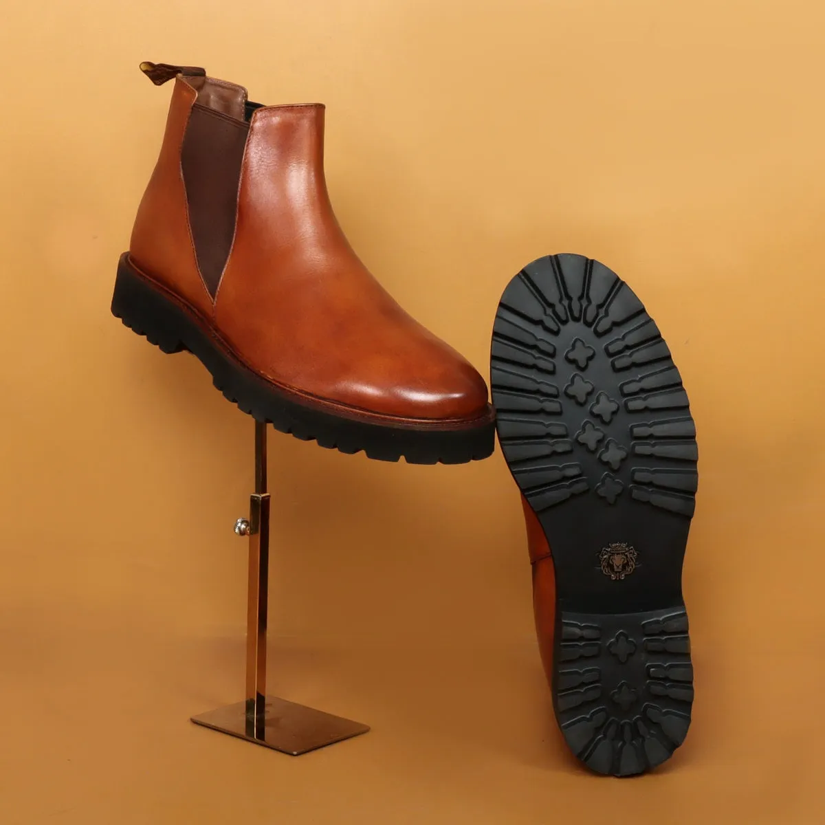 Men's Chelsea Leather Boots with Customized Chunky Sole