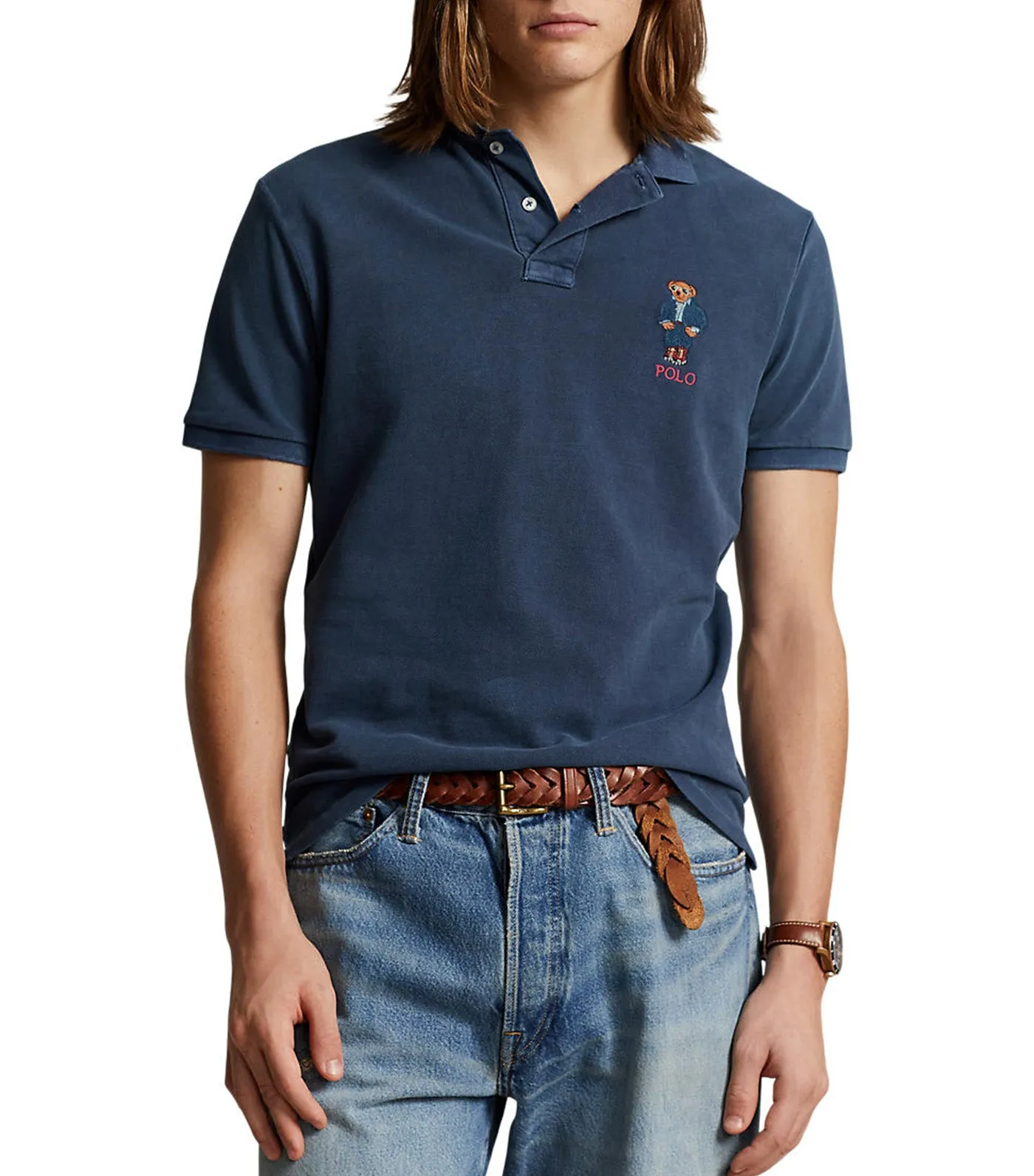 Men's Custom Slim Polo Bear Mesh Polo Shirt Newport Navy Truck Bear