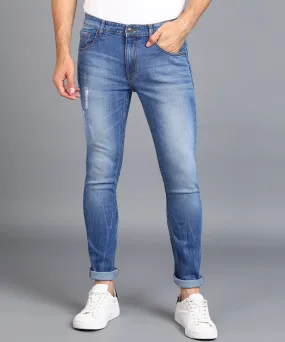 Men's Dark Blue Skinny Fit Washed Jeans Stretchable