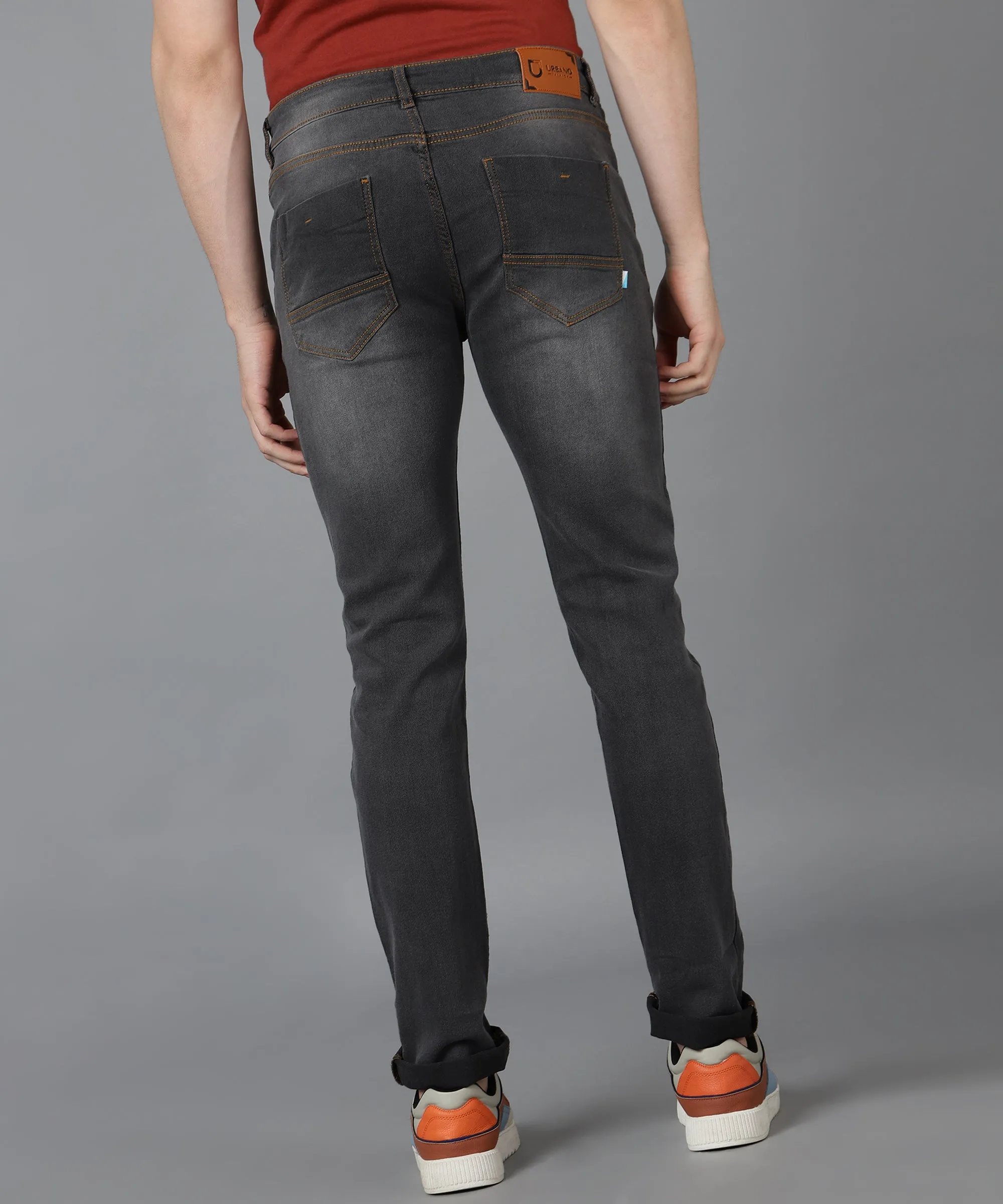 Men's Grey Slim Fit Washed Jeans Stretchable