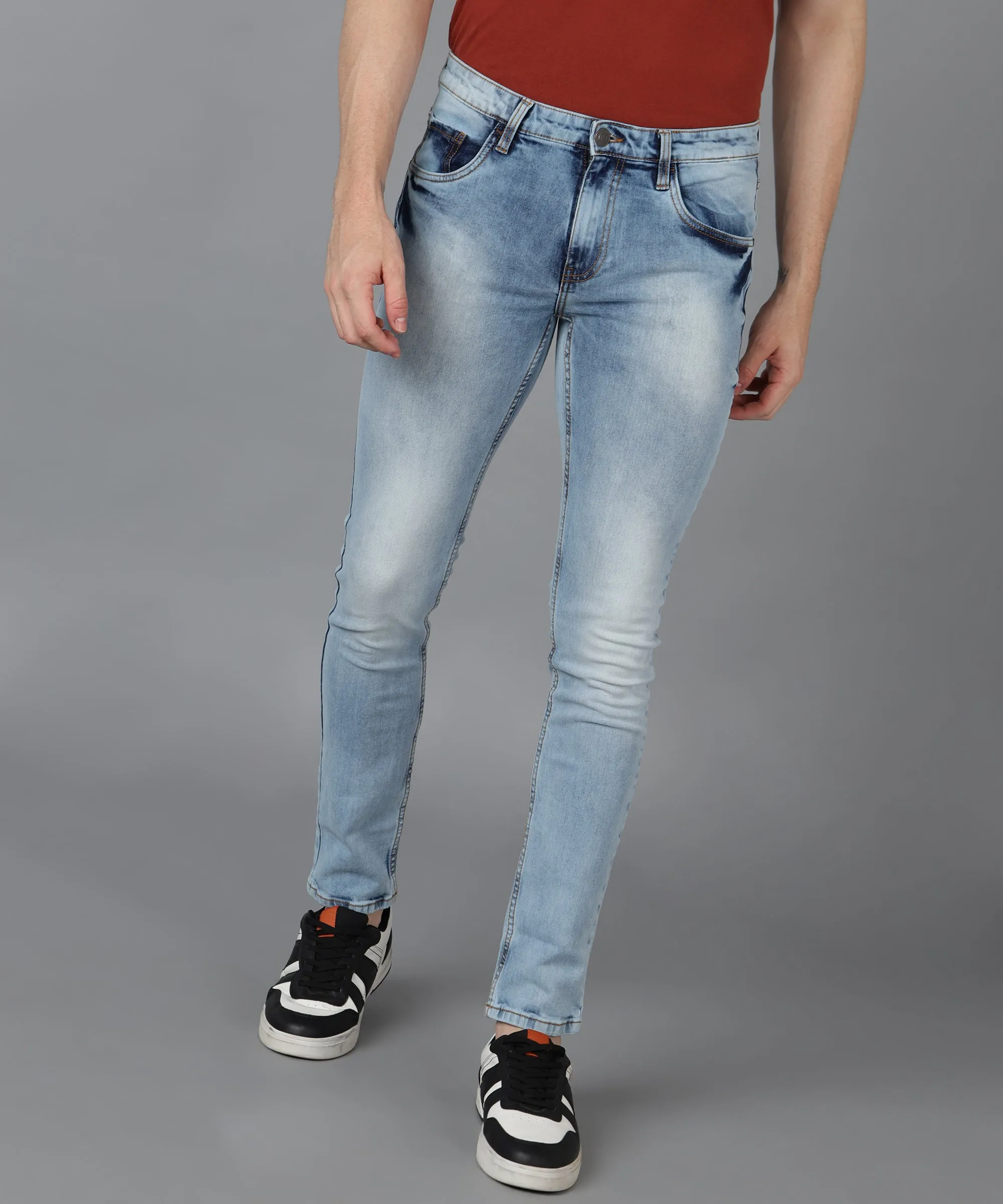 Men's Light Blue Slim Fit Washed Jeans Stretchable