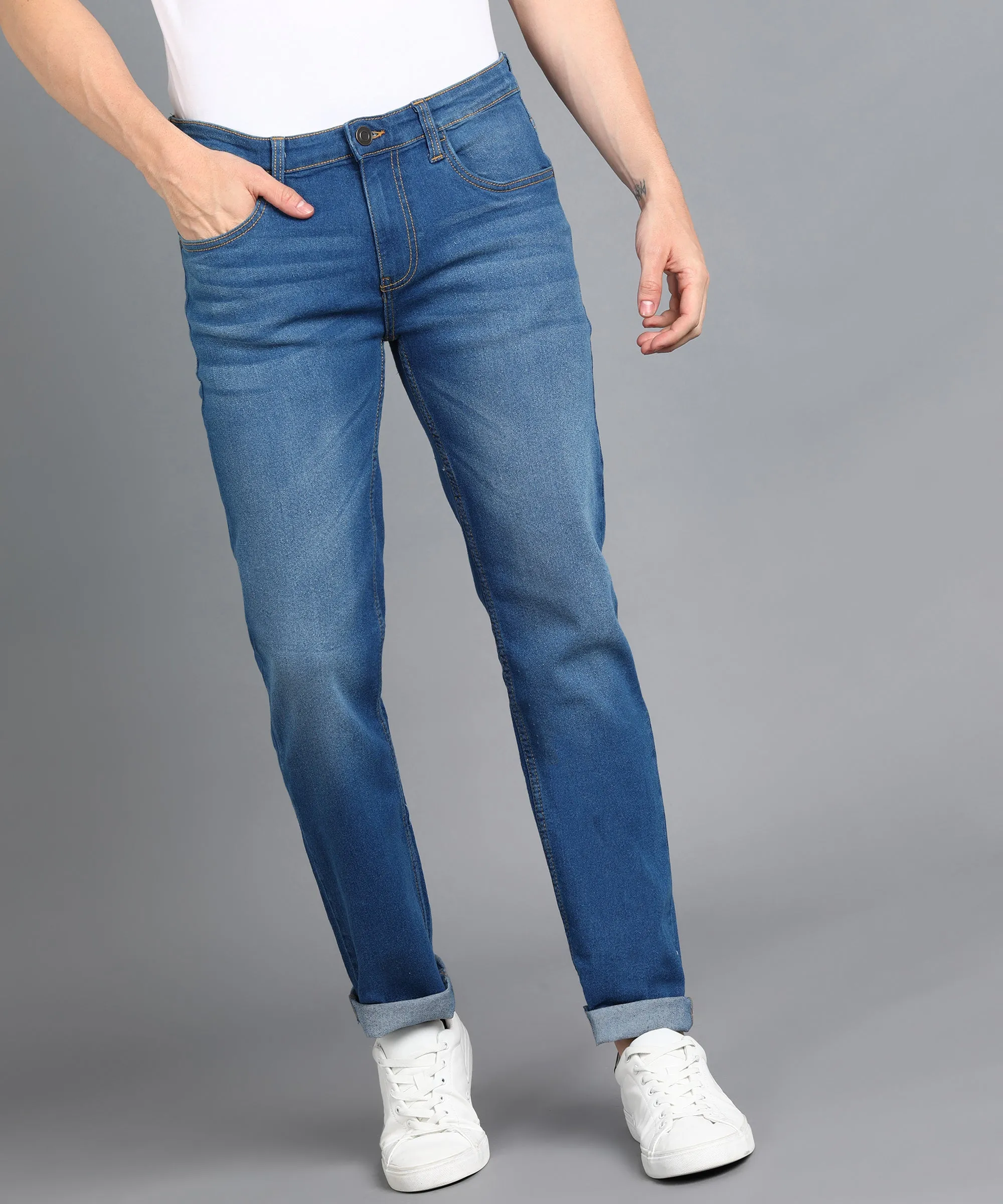 Men's Royal Blue Slim Fit Washed Jeans Stretchable